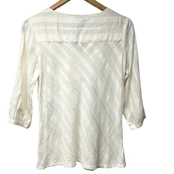 Vintage Millenium Y2K V-Neck Top Babydoll 3/4 Sleeve Cream Blouse Size Medium - Picture 2 of 4